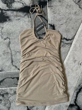 PrettyLittleThing Taupe Halter Ruched Mini Dress